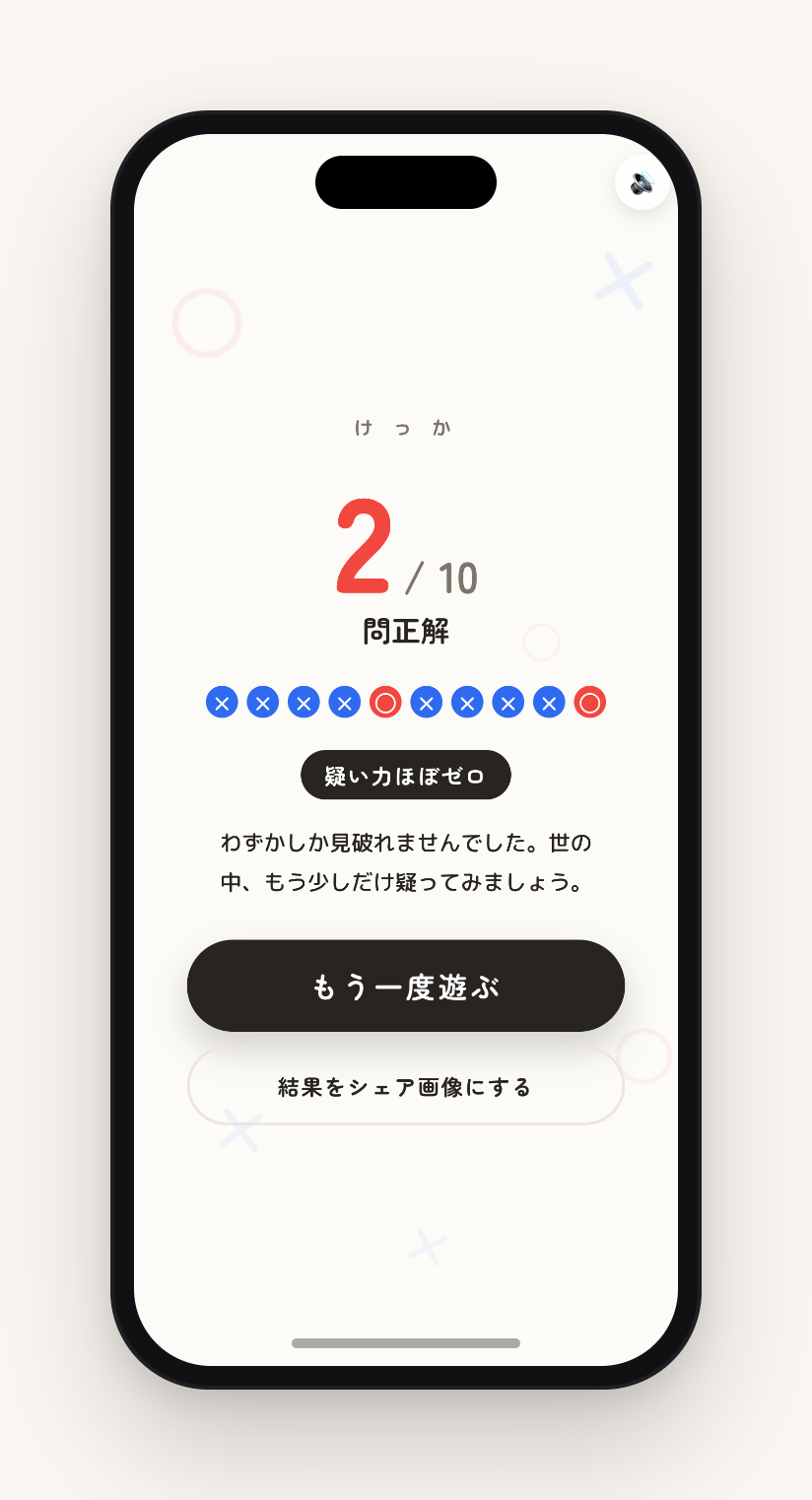 「それ、×です。」の結果画面
